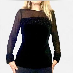 Vera Mont Paris Black Velvet Sheer Sleeve Top With Sparkling Bands